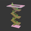 Spiral Staircase Multi Level Structure With Wooden Steps And Pink Platforms 3d model