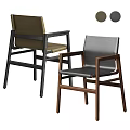 Modern Accent Chair With Leather Seat Wooden Frame Armrests And Brown Gray Color Options