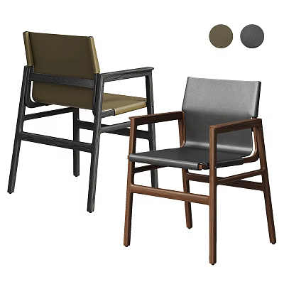 Modern Accent Chair With Leather Seat Wooden Frame Armrests And Brown Gray Color Options 3d model