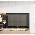 Modern TV Wall Unit Design With LED Lighting And Decorative Wooden Shelves
