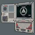 Vintage Electronic Console With Screen Triangle Symbol System Override And Keyboard