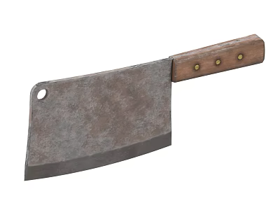 Rustic Kitchen Cleaver With Metal Blade And Wooden Handle And Metal Rivets 3d model