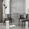 Modern Transparent Dining Chairs With Black Frames In Stylish Interior With Vertical Striped Wall 3d model