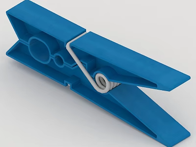 Durable Blue Clothespin With Metal Spring Mechanism For Home Use 3d model