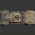 Tan Colored Military Tank With Armored Body Antenna Mounted Weaponry And Worn Exterior