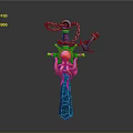 Colorful Fantasy Sword with Red Hilt Octopus Tentacles Blue Chain and Green Crystal Blade