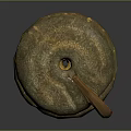 Rustic Traditional Stone Mill with Wooden Handle and Ancient Grinding Millstone