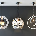 Modern Pendant Lights Featuring Circular Rings And Hollow Spherical Metal Frames 3d model