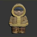 Woman Doll In Yellow Hooded Coat With Textured Details Blue Hair Standing On Dark Background