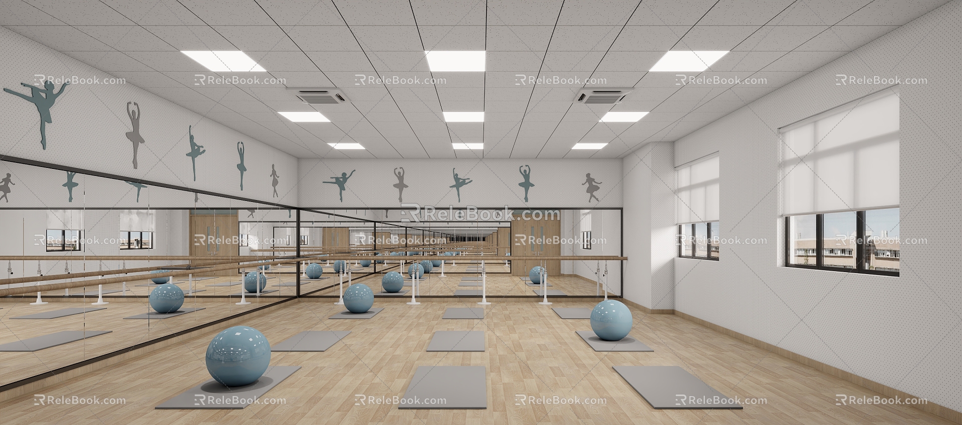 Modern Dance Studio Dance Room Change 3d model