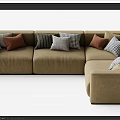 Modern Beige Sectional Sofa With Multiple Decorative Pillows For Living Room 3d model