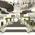 Elegant Wedding Banquet Hall Interior with Floral Arrangements Archways and White Aisle
