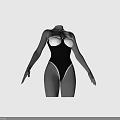 3D Female Mannequin Model Wearing Black Bodysuit With White Lace Trim Details 3d model