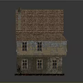 Vintage House With Red Brown Tiled Roof Chimney Stone Walls And Wooden Windows