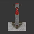 Red Industrial Mechanical Device Mounted On Concrete Base With Metal Parts