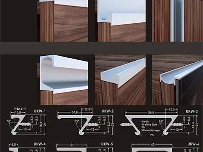 Various Types of Wooden and White Handles with Structural Design Details 3d model