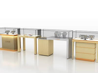 Stylish Display Shelving Units and Showcase Cabinets With Glass Doors Wooden Frames and Metal Shelves 3d model