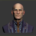 Bald Elderly Man Bust Sculpture Wearing Purple Blue Striped Jacket And Plaid Shirt