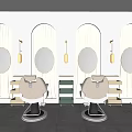 Modern Hair Lounge Interior With Styling Chairs Round Mirrors And Product Shelves