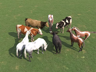 Modern cattle and horse animals 3d model