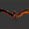 Detailed Red Bird With Flame Like Feathers And Spread Wings Blue Claws