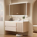 Modern Bathroom Vanity Cabinet With Light Beige Design Drawers Mirror And Sink