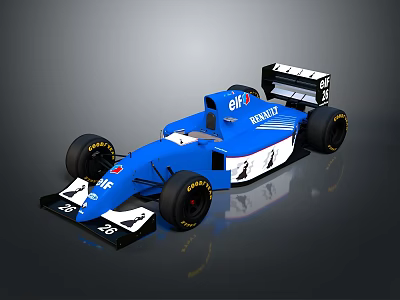 Blue Formula Race Car with Aerodynamic Design ELF Warranty Logos Rear Wing and Black Wheels 3d model