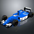 Blue Formula Race Car with Aerodynamic Design ELF Warranty Logos Rear Wing and Black Wheels