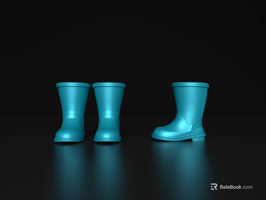 Shiny Blue Rain Boots Three Pairs On Black Background With Glossy Finish 3d model 