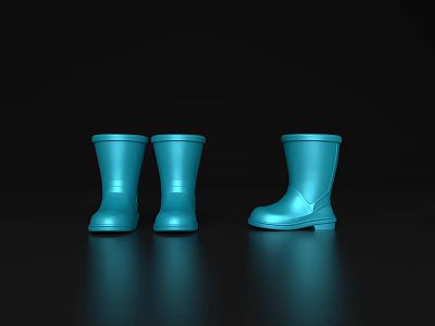 Shiny Blue Rain Boots Three Pairs On Black Background With Glossy Finish 3d model