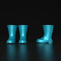 Shiny Blue Rain Boots Three Pairs On Black Background With Glossy Finish