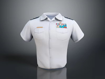 Military Uniform Shirt White Short Sleeve With Shoulder Epaulets Chest Pockets And Decorative Badges 3d model