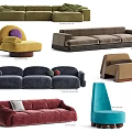 Various Modern Three Seater Sofa Styles With Velvet Fabric And Colorful Cushions