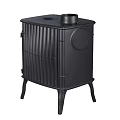 Black Cast Iron Heating Stove With Ribbed Design Four Legs And Top Chimney