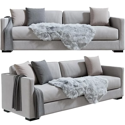 Cozy Gray Two-Seater Sofa with Soft Cushions Fluffy Blanket and Draped Gray Blanket on Armrest 3d model