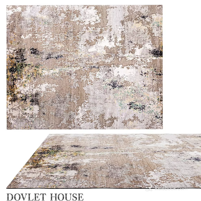 Square Rug With Textured Distressed Vintage Pattern And Neutral Earthy Tones 3d model 