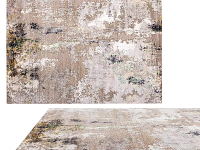 Square Rug With Textured Distressed Vintage Pattern And Neutral Earthy Tones 3d model