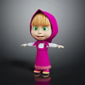 Cartoon Game Movie Character With Pink Hooded Cloak Green Eyes Blonde Short Hair Standing Pose