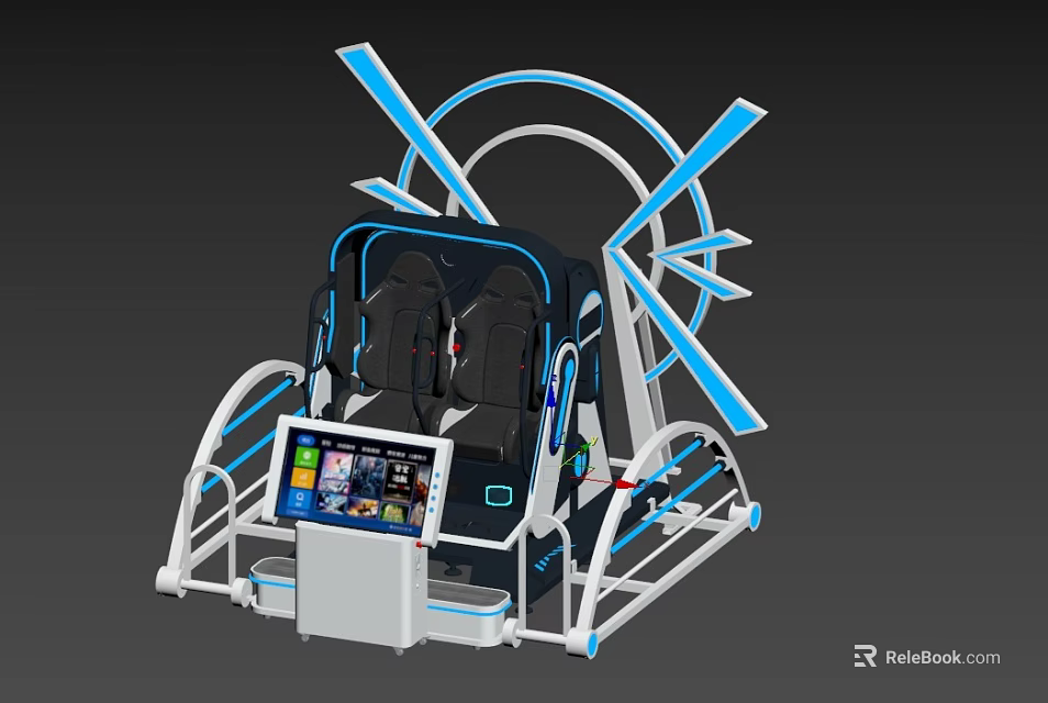 Modern Interactive Gaming Simulator With Dual Seats Control Panel And Display Screen 3d model 