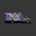 Colorful Graffiti Covered Truck Featuring Detailed Vibrant Art Design On Body
