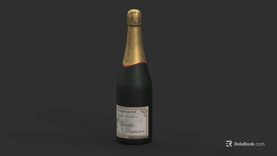 Elegant Green Champagne Bottle With Golden Cap And Brut Vintage Label 3d model 