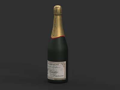 Elegant Green Champagne Bottle With Golden Cap And Brut Vintage Label 3d model