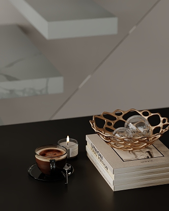 Modern Ornaments Combination Books Kitchen Utensils Candle Coffee 3d model