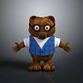 Cute Brown Plush Bear Toy Wearing Glasses White Shirt And Blue Plaid Vest