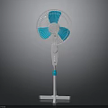White And Blue Standing Electric Fan With Adjustable Height And Stable Base