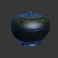 Ancient Round Green Ceramic Jar With Decorative Patterns And Textured Lid 3d model