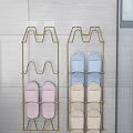 Modern Metal Frame Shoe Rack With Pink Blue Beige Slippers Storage