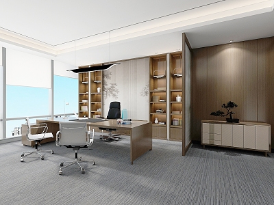 Modern Office General Manager's Office Chairman's Office Boss's Office Study Bookcase Boss Desk End View Cabinet 3d model