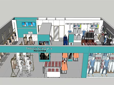 Modern Clothing Store Interior With Mannequins Clothing Racks And Display Shelves 3d model