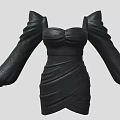 Elegant Black Bustier Dress With Puffed Sleeves Fitted Waist And Ruched Details